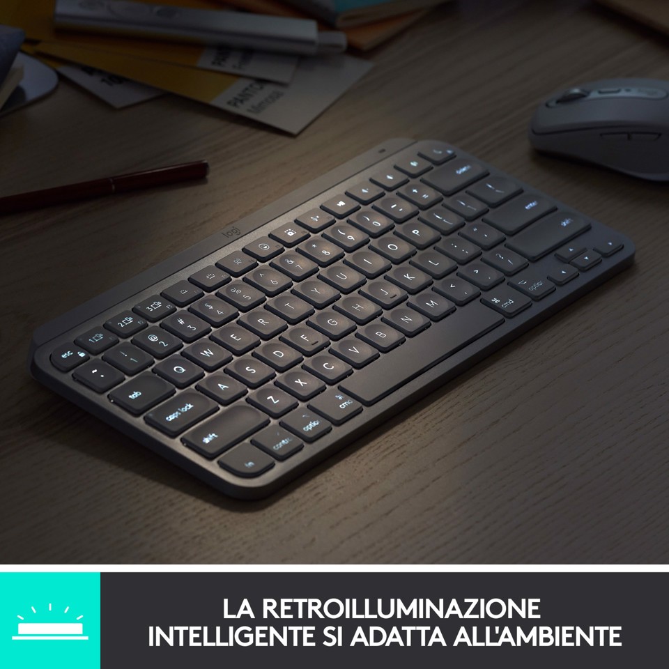 Logitech MX Keys Mini per Mac Tastiera Wireless, Minimal, Compatta, Bluetooth, Tasti Retroilluminati, USB-C, Digitazione Tattile, Compatibile con Apple macOS, iPad OS, in Metallo