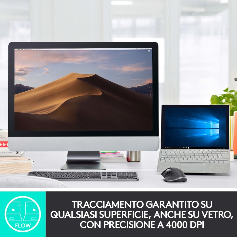 Logitech , MX Keys, tastiera wireless avanzata con illuminazione, digitazione reattiva, retroilluminazione, Bluetooth, USB-C, Apple, macOS, Microsoft Windows, Linux, iOS, Android, struttura in metallo