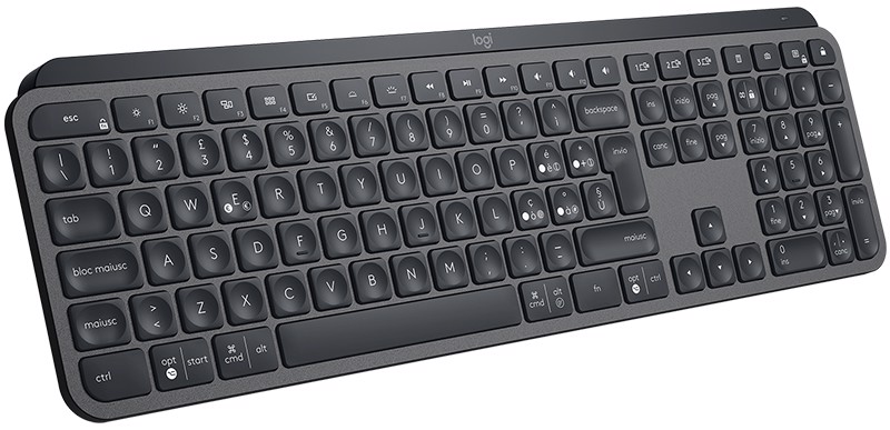 Logitech , MX Keys, tastiera wireless avanzata con illuminazione, digitazione reattiva, retroilluminazione, Bluetooth, USB-C, Apple, macOS, Microsoft Windows, Linux, iOS, Android, struttura in metallo