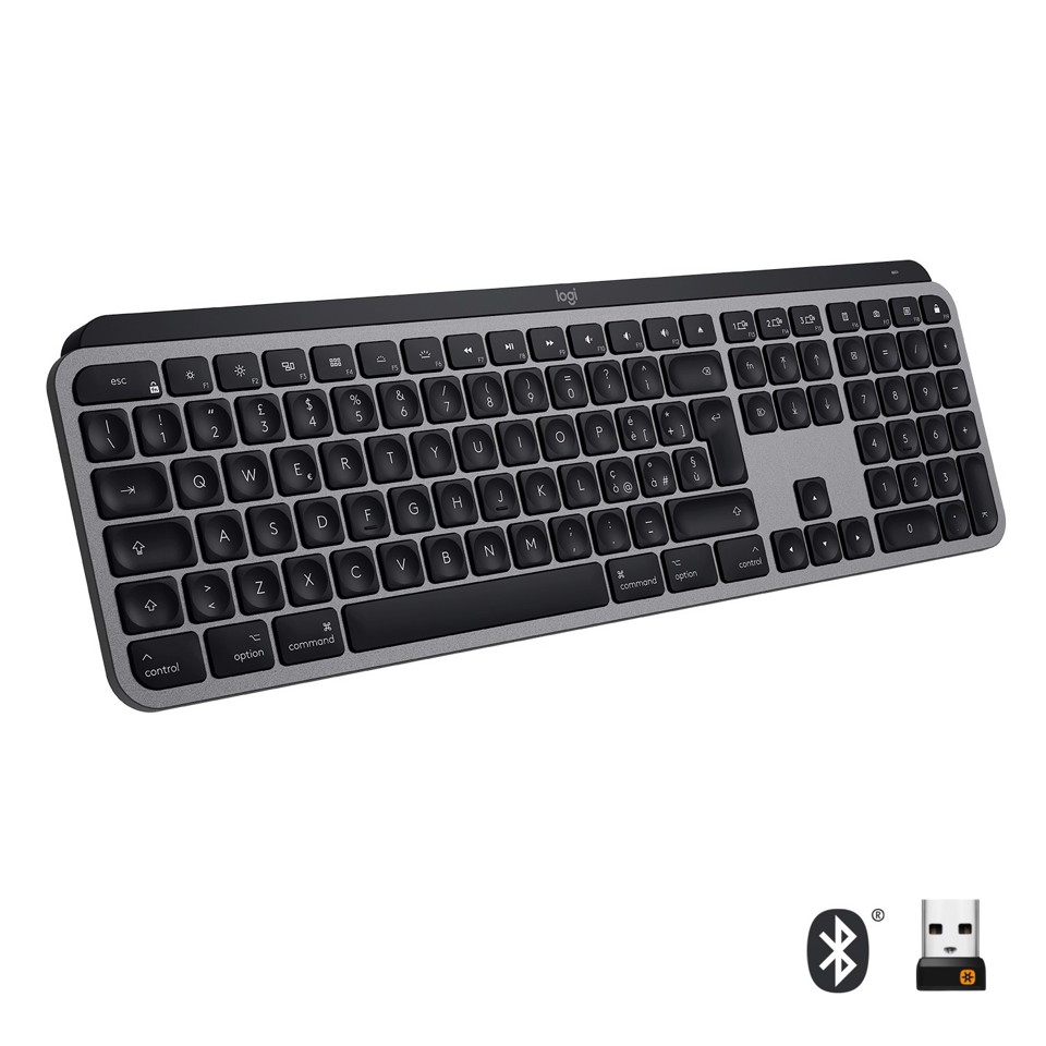 Logitech MX Keys Tastiera Wireless Illuminata Avanzata per Mac, Digitazione Tattile, Tasti Retroilluminati a LED, Bluetooth, USB-C, Batteria 10 giorni, Apple macOS, Struttura Metallica