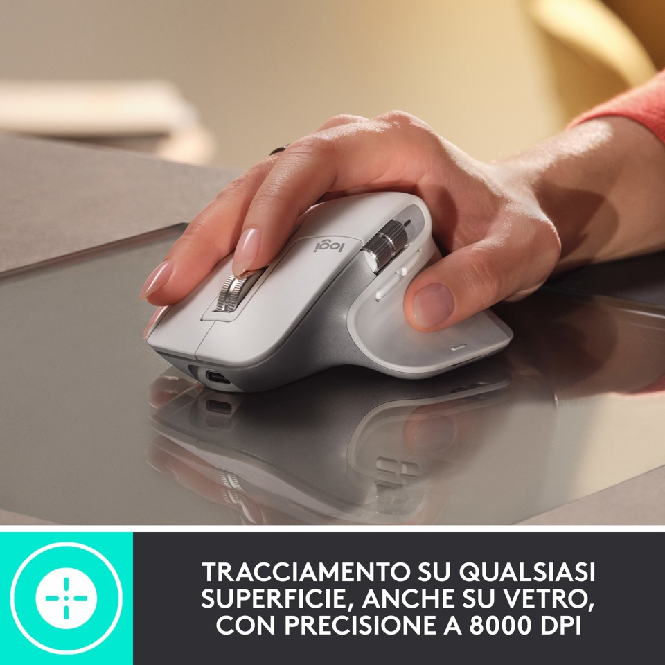Logitech MX Master 3S mouse Mano destra RF senza fili + Bluetooth Laser 8000 DPI