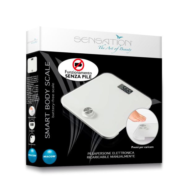 Macom Smart Body Scale Bilancia pesapersone elettronica con funzionamento senza batterie Quadrato Bianco