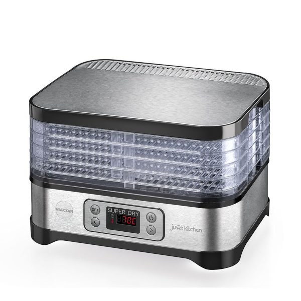 Macom Superdry Nero, Essiccatore in acciaio spazzolato, schermo lcd con temperatura regolabile e timer 450 W