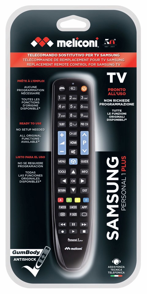 Meliconi Gumbody Personal 1 Plus telecomando IR Wireless TV Pulsanti