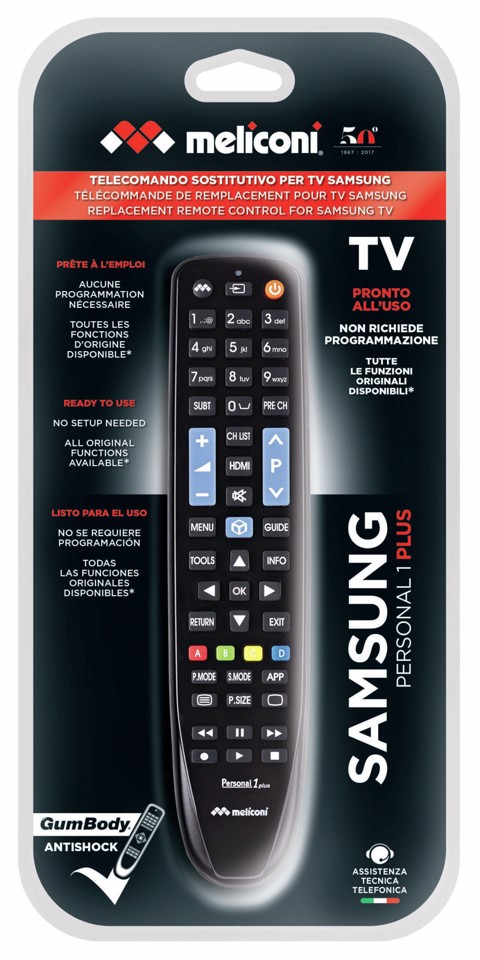 Meliconi Gumbody Personal 1 Plus telecomando IR Wireless TV Pulsanti