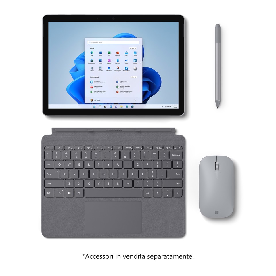 Microsoft Surface Go 3 128 GB 26,7 cm (10.5") Intel® Core™ i3 di decima generazione 8 GB Wi-Fi 6 (802.11ax) Windows 11 Home in S mode Platino