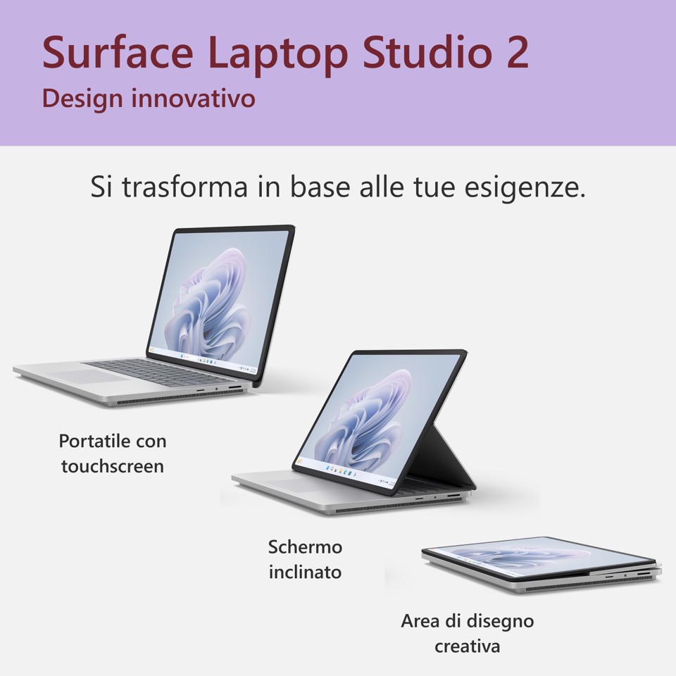 Microsoft Surface Laptop Studio 2 (14,4" Processore Intel Core i7, 16GB/512GB Wi-Fi Platino Grafica, Windows 11)