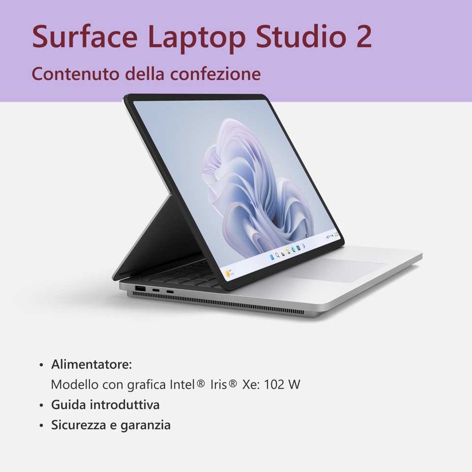 Microsoft Surface Laptop Studio 2 (14,4" Processore Intel Core i7, 16GB/512GB Wi-Fi Platino Grafica, Windows 11)