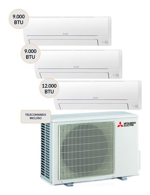 Mitsubishi Condizionatore TRIAL split WiFi 9000+9000+12000btu Wi-Fi MXZ3HA50VF + MSZHR25VFK(2) + MSZHR35VFK Climatizzatore Fisso