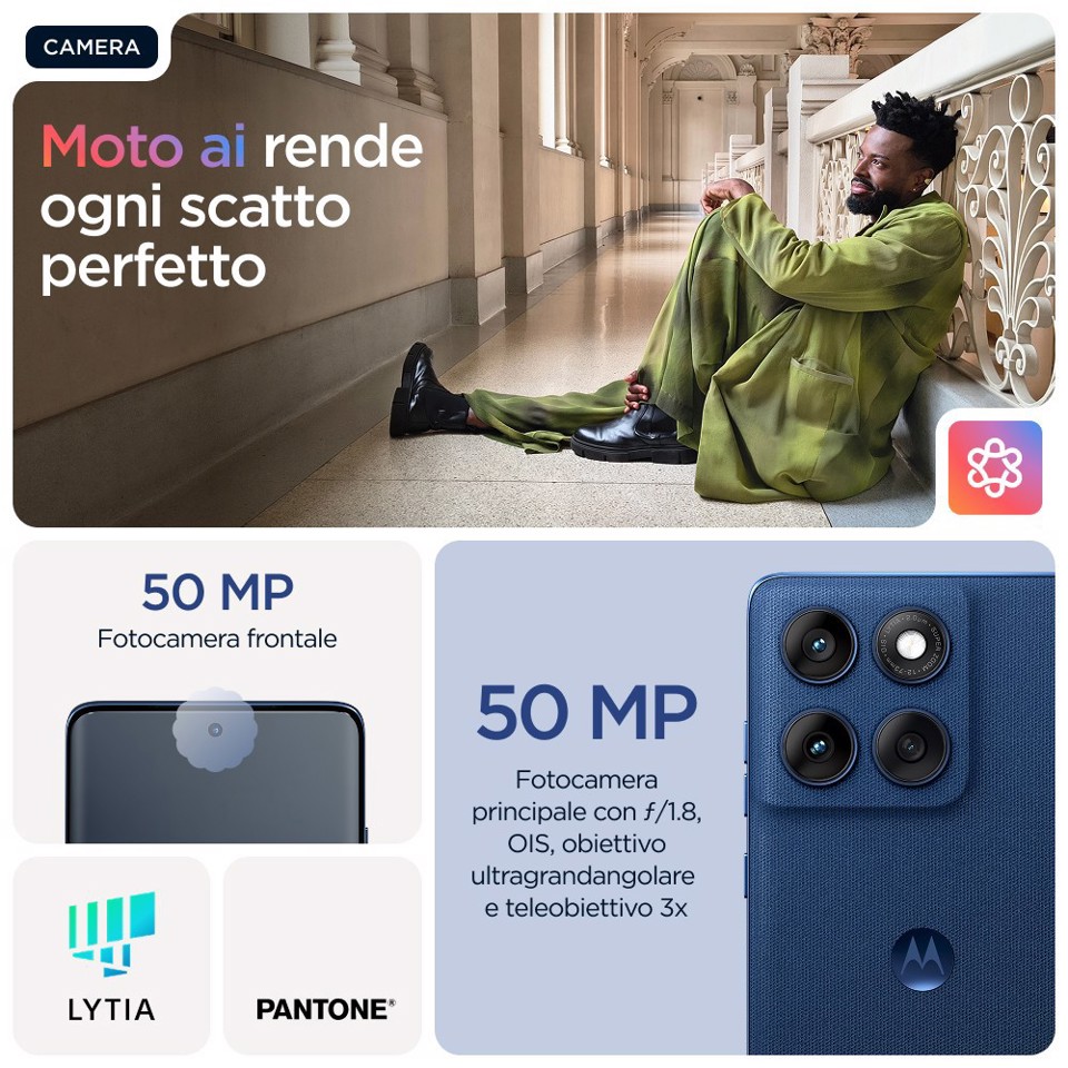 Motorola edge 60 con Moto AI (8/256GB, Fotocamera 50+50+10MP, selfie 50MP, Display 6.67" pOLED 120Hz, MediaTek Dimensity 24M, batteria 5200mAh, ricarica 68W, Android 15), PANTONE Gibraltar Sea