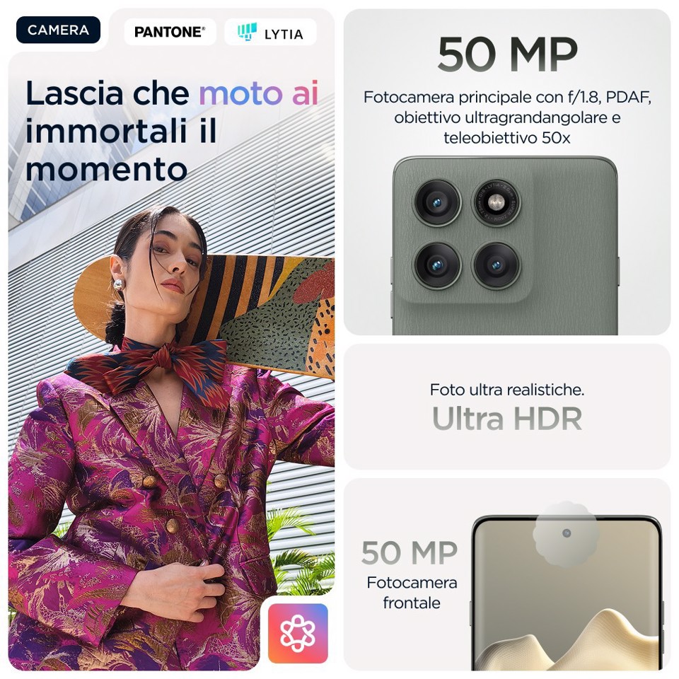Motorola edge 60 pro con Moto AI (12/512GB, Fotocamera 50+50+10MP, selfie 50MP, Display 6.67" pOLED 120Hz, MediaTek Dimensity 8350, batteria 6000mAh, ricarica 90W, Android 15), PANTONE Shadow