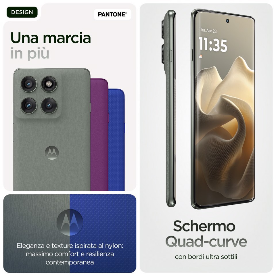 Motorola edge 60 pro con Moto AI (12/512GB, Fotocamera 50+50+10MP, selfie 50MP, Display 6.67" pOLED 120Hz, MediaTek Dimensity 8350, batteria 6000mAh, ricarica 90W, Android 15), PANTONE Shadow