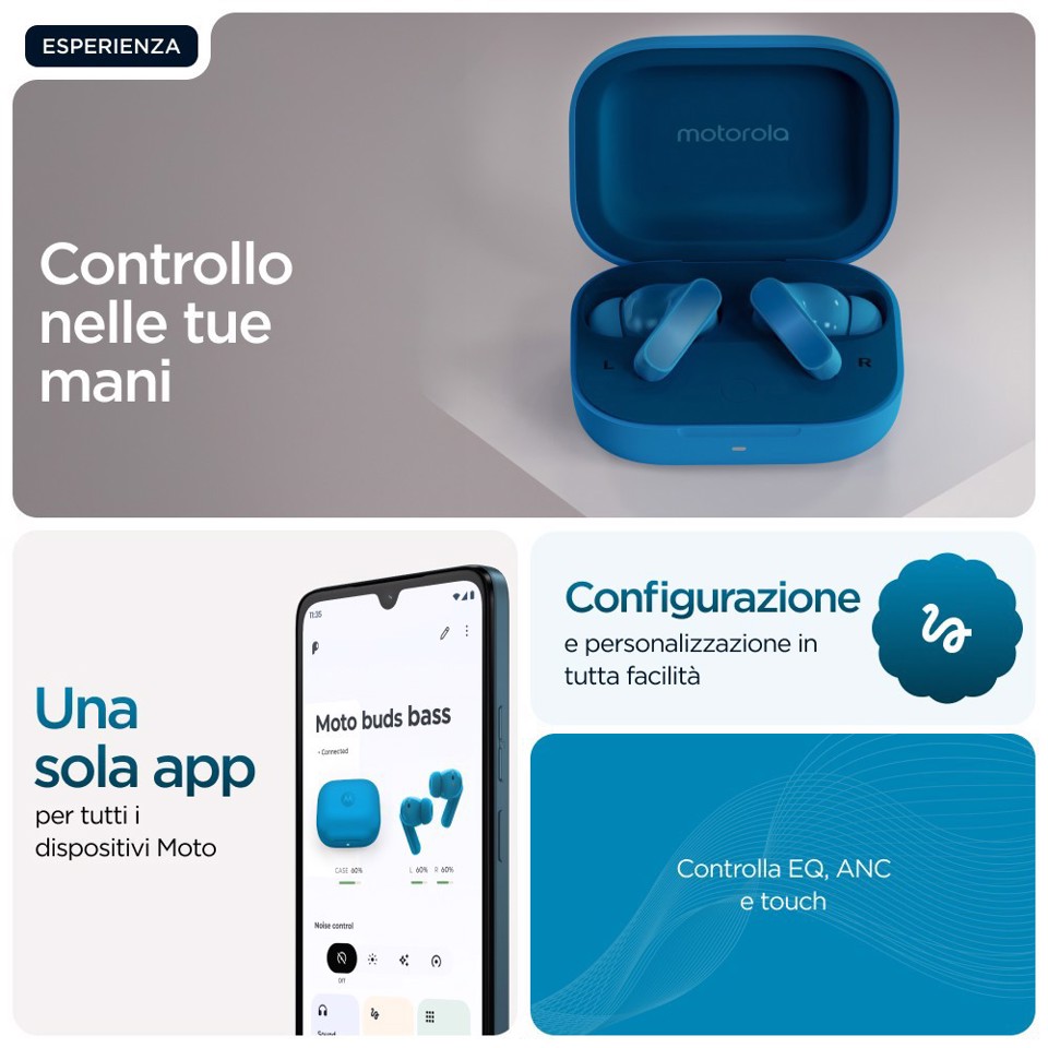 Motorola Moto Buds Bass Auricolare True Wireless Stereo (TWS) In-ear Musica e Chiamate Bluetooth Blu