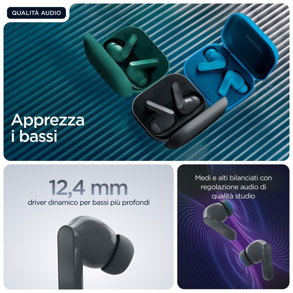 Motorola Moto Buds Bass Auricolare True Wireless Stereo (TWS) In-ear Musica e Chiamate Bluetooth Nero