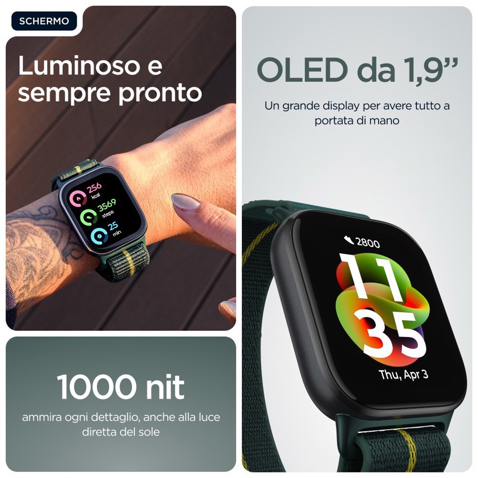 Motorola moto watch fit 4,83 cm (1.9") OLED 44.5 mm Digitale Touch screen Verde, Grigio GPS (satellitare)