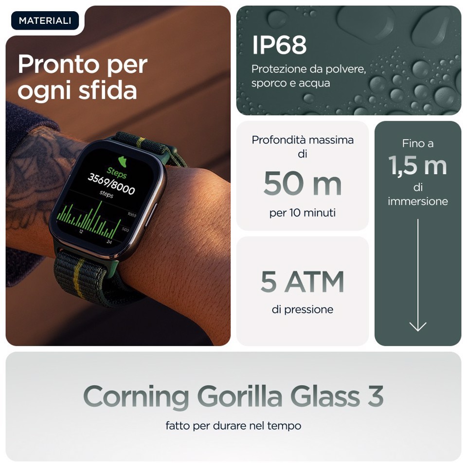 Motorola moto watch fit 4,83 cm (1.9") OLED 44.5 mm Digitale Touch screen Verde, Grigio GPS (satellitare)