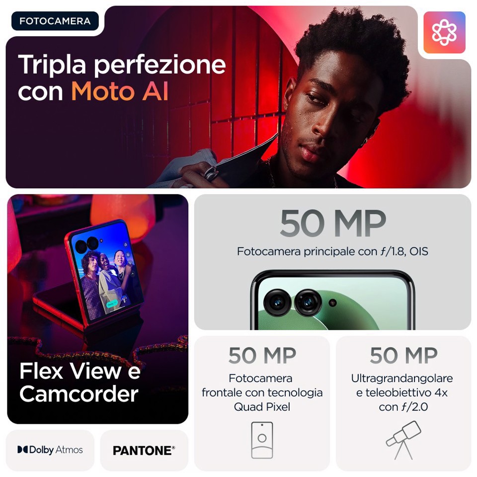 Motorola razr 60 Ultra con Moto AI (16/512GB, 50+50MP, selfie 50MP, display esterno 4.0" interno 7" pOLED 165Hz, Qualcomm Snapdragon 8 Elite, 4700mAh, 5G, Dual SIM, Android 15) PANTONE Scarab