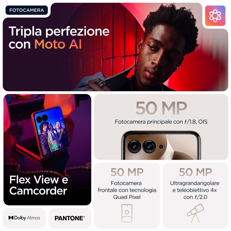 Motorola razr 60 Ultra con Moto AI (16/512GB, 50+50MP, selfie 50MP, display esterno 4.0" interno 7" pOLED 165Hz, Qualcomm Snapdragon 8 Elite, 4700mAh, 5G, Dual SIM, Android 15) PANTONE Mountain Trail