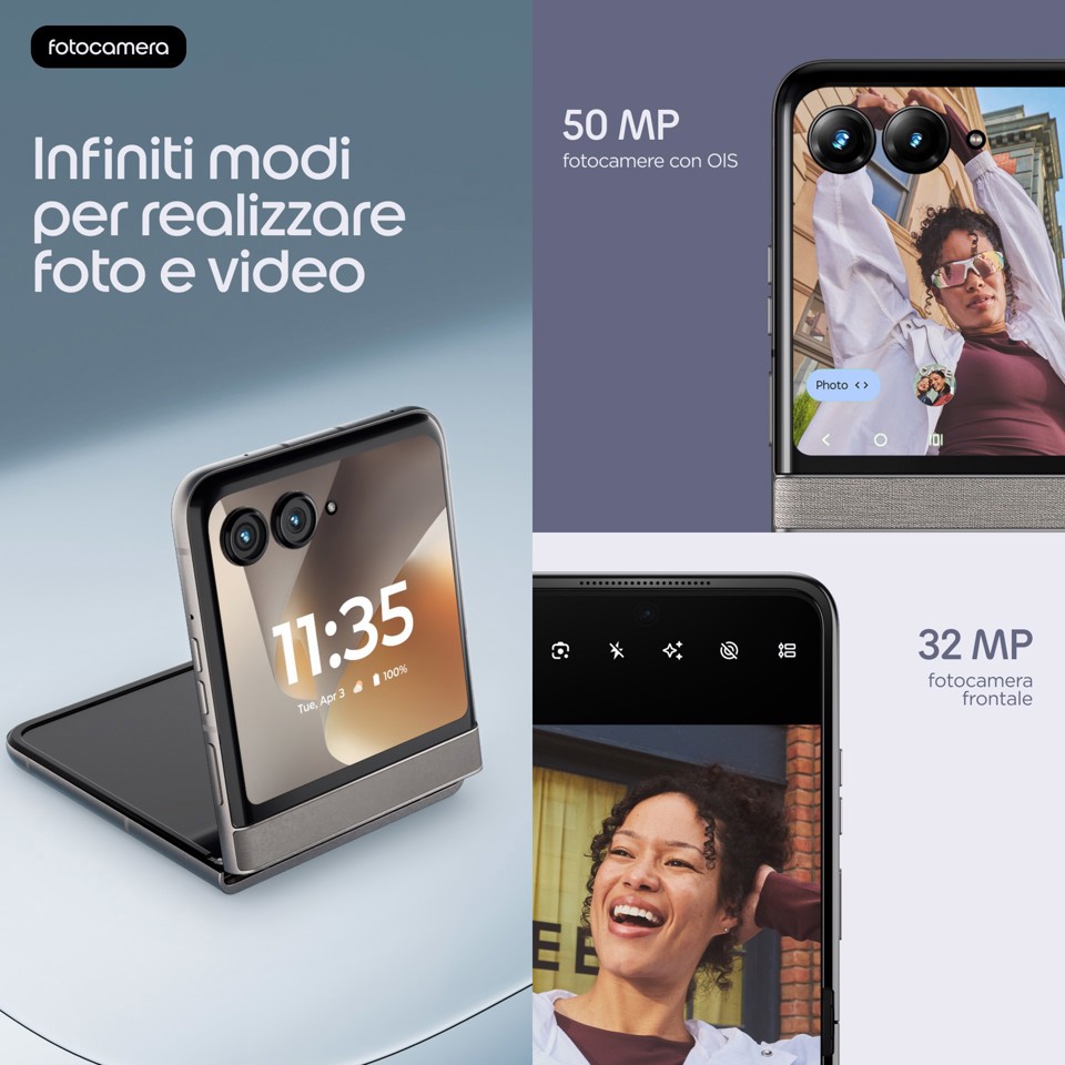 Motorola razr 70 (8/256GB, Doppia camera 50MP, Display interno FHD+ 6.9" 120Hz e esterno 3.62", MediaTek Dimensity 7450X, 4800mAh, TurboPower 30W, Android 16), PANTONE Hematite