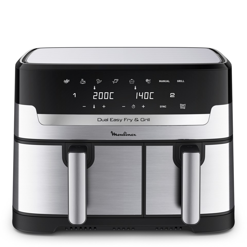 Moulinex Dual Easy Fry & Grill, Capacità 8,3 L, Doppio Cestello, Friggitrice ad Aria e Griglia, 8 Programmi Preimpostati, Componenti Lavabili In Lavastoviglie, Infinite Ricette, App Dedicata, EZ905D