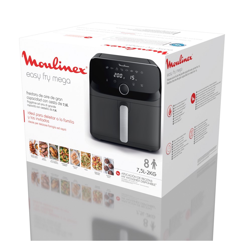 Moulinex Easy Fry Mega , Friggitrice ad aria, Capacità Extra Large 7,5L/2kg, 8 programmi preimpostati, Coal Grey