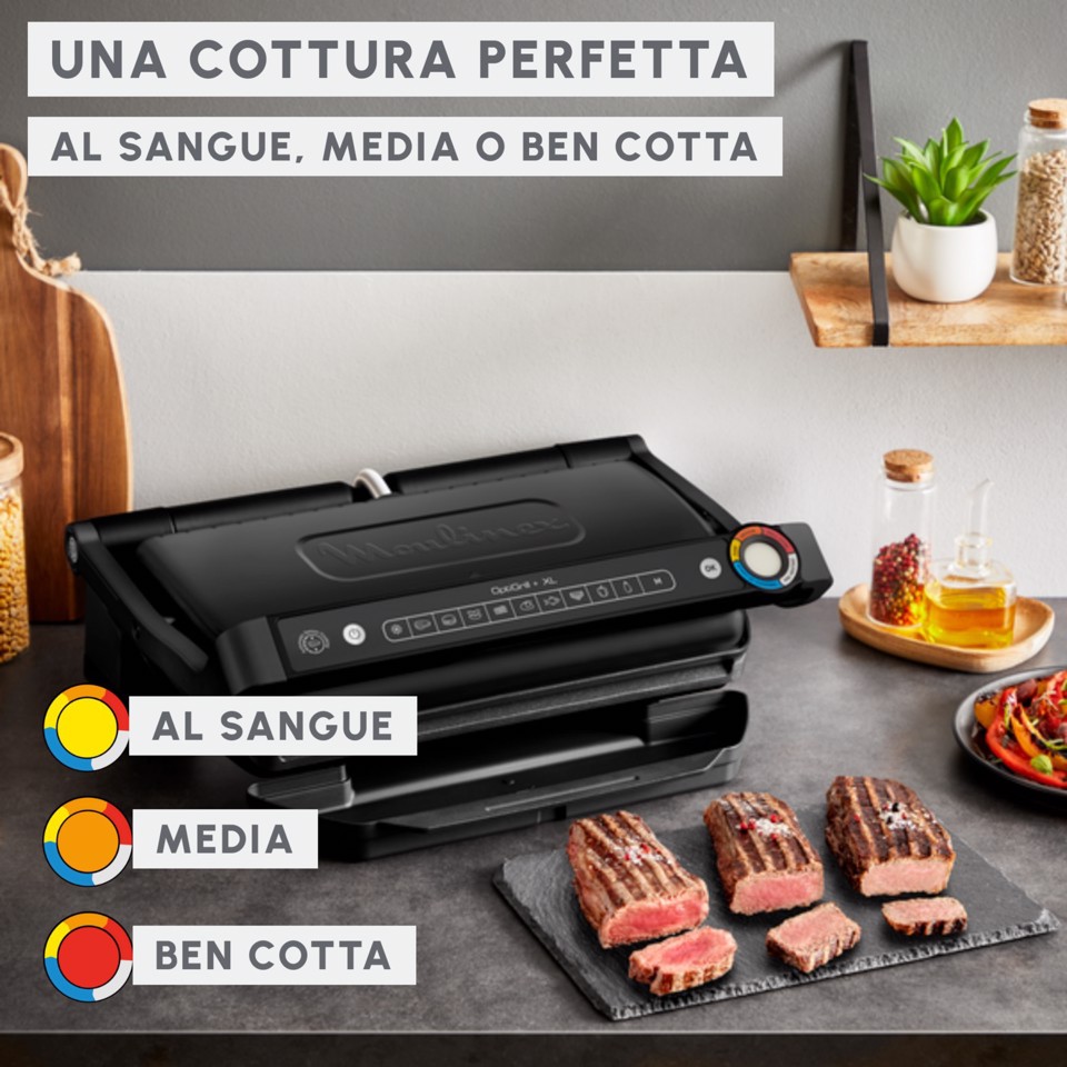 Moulinex OptiGrill+ XL, Griglia a Contatto Intelligente, Risultati Perfetti, Nessun Monitoraggio, 9 Programmi Automatici, Superficie Extra Large