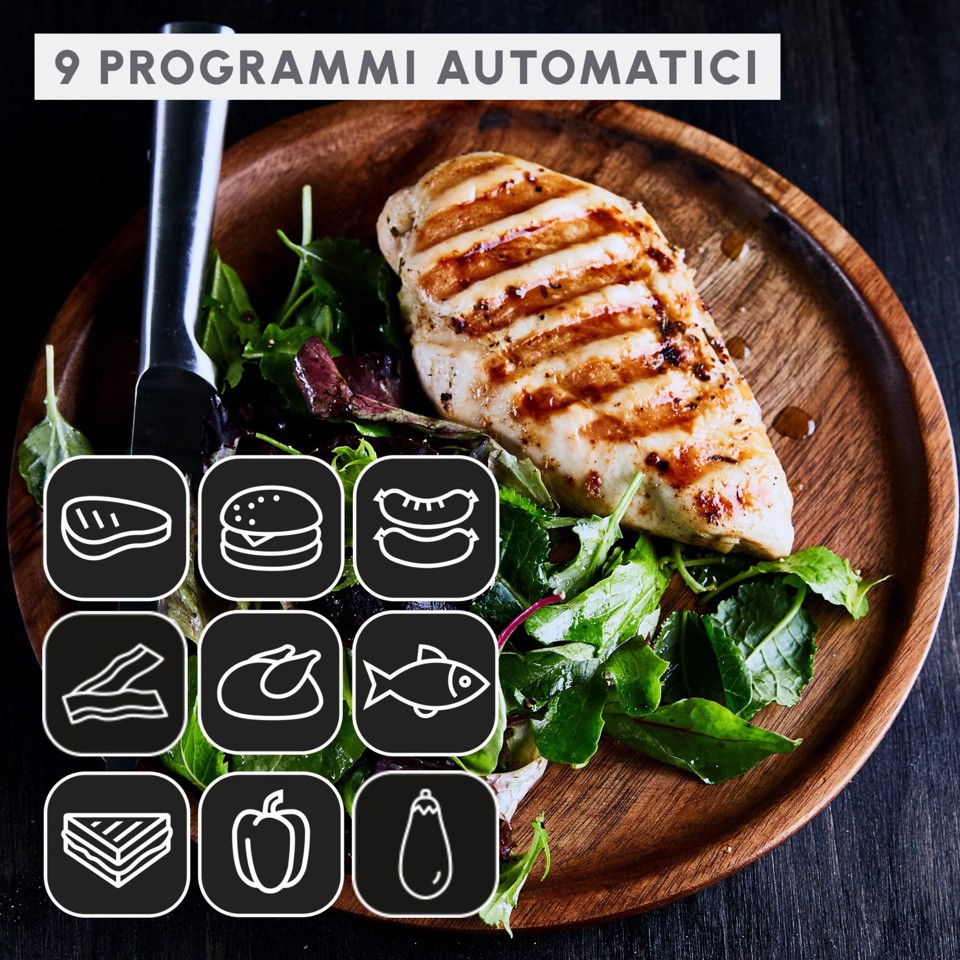 Moulinex OptiGrill+ XL, Griglia a Contatto Intelligente, Risultati Perfetti, Nessun Monitoraggio, 9 Programmi Automatici, Superficie Extra Large