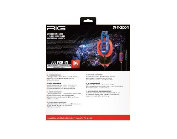 NACON RIG 300 Pro HN Auricolare Cablato A Padiglione Gaming Blu, Rosso