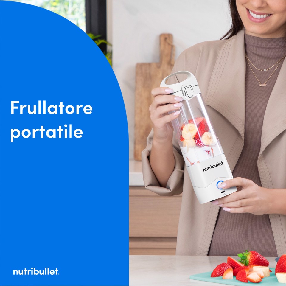 NutriBullet Portable – Mini Frullatore Compatto e Portatile, Ricaricabile USB-C, Smoothie Maker, Bianco (NBP003W)