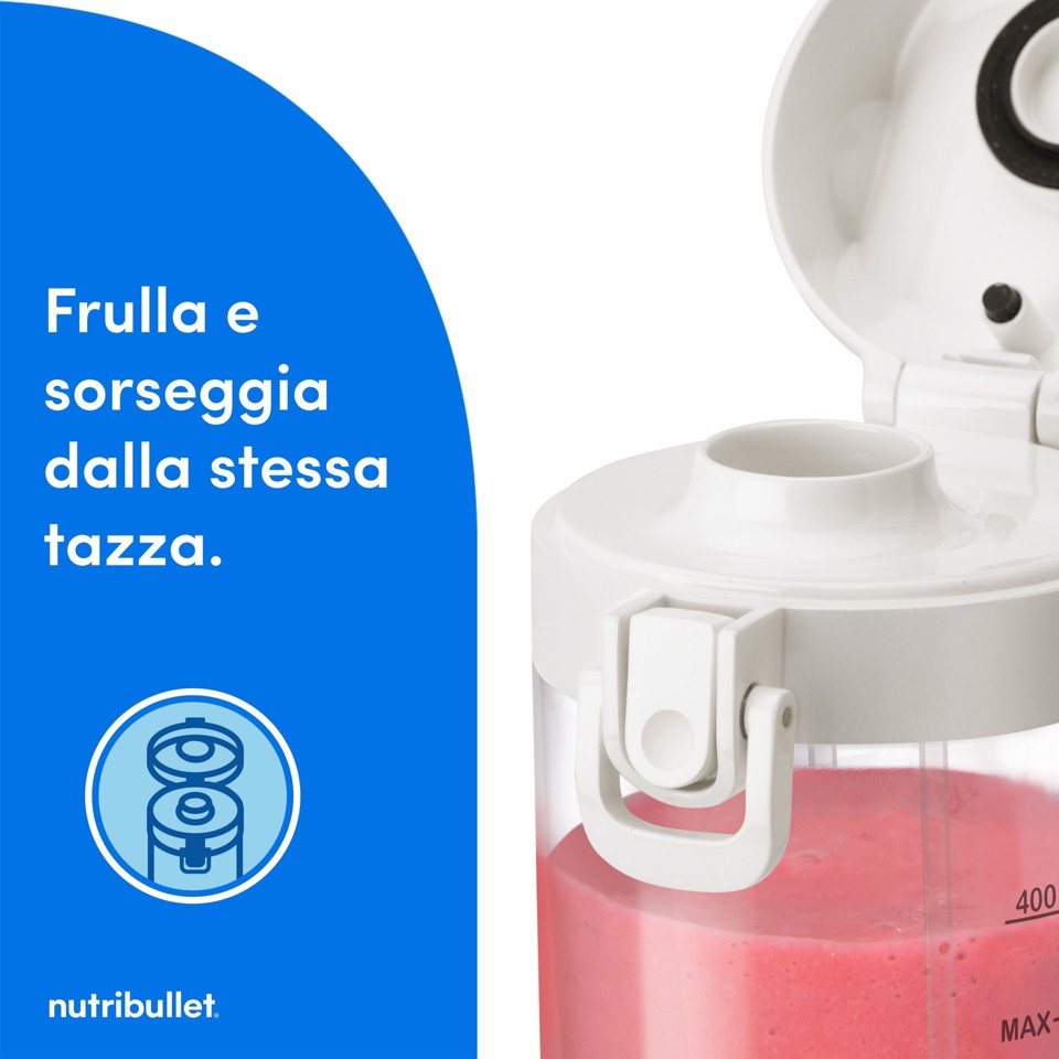 NutriBullet Portable – Mini Frullatore Compatto e Portatile, Ricaricabile USB-C, Smoothie Maker, Bianco (NBP003W)
