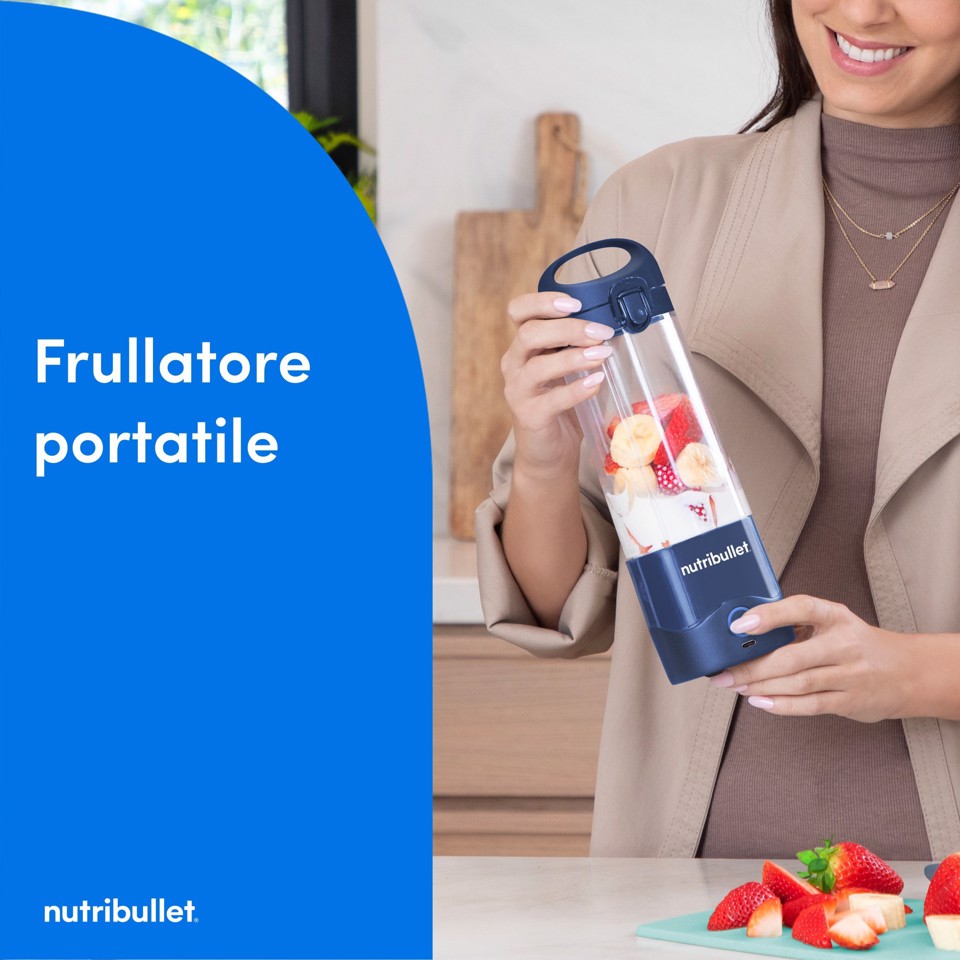 NutriBullet Portable – Mini Frullatore Compatto e Portatile, Ricaricabile USB-C, Smoothie Maker, Blu (NBP003NBL)