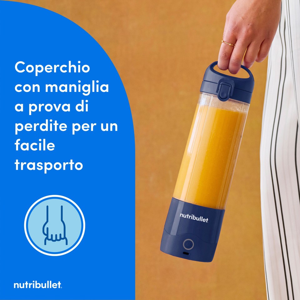 NutriBullet Portable – Mini Frullatore Compatto e Portatile, Ricaricabile USB-C, Smoothie Maker, Blu (NBP003NBL)