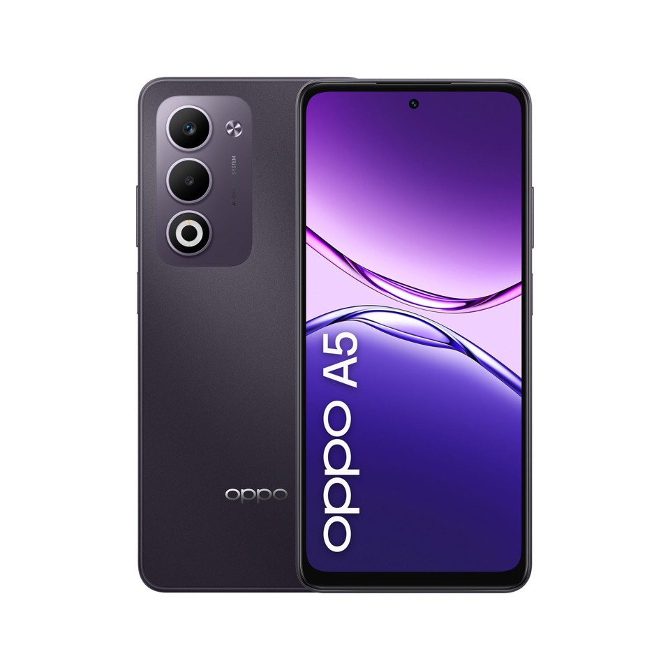 OPPO A5 Smartphone, Foto AI 50MP, Frontale 5MP, Display 6.67” 90HZ LCD HD+, 6000mAh, RAM 6(Esp2GB/4GB/6GB)+ROM 128GB (esp1TB), IP65, [Versione Italia], Dark Purple
