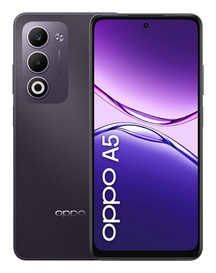 OPPO A5 Smartphone, Foto AI 50MP, Frontale 5MP, Display 6.67” 90HZ LCD HD+, 6000mAh, RAM 6(Esp2GB/4GB/6GB)+ROM 128GB (esp1TB), IP65, [Versione Italia], Dark Purple