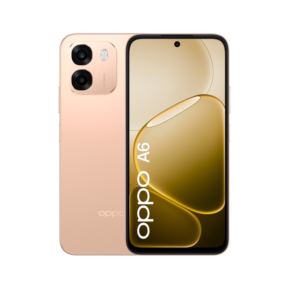 OPPO A6 AI Smartphone, doppia fotocamera 50MP+2, Selfie 8MP, Display 6.75” 120HZ IPS HD+, 6550mAh, RAM 6GB(Esp2GB/4GB/6GB)+ROM 256GB [Versione Italia], Aurora Gold