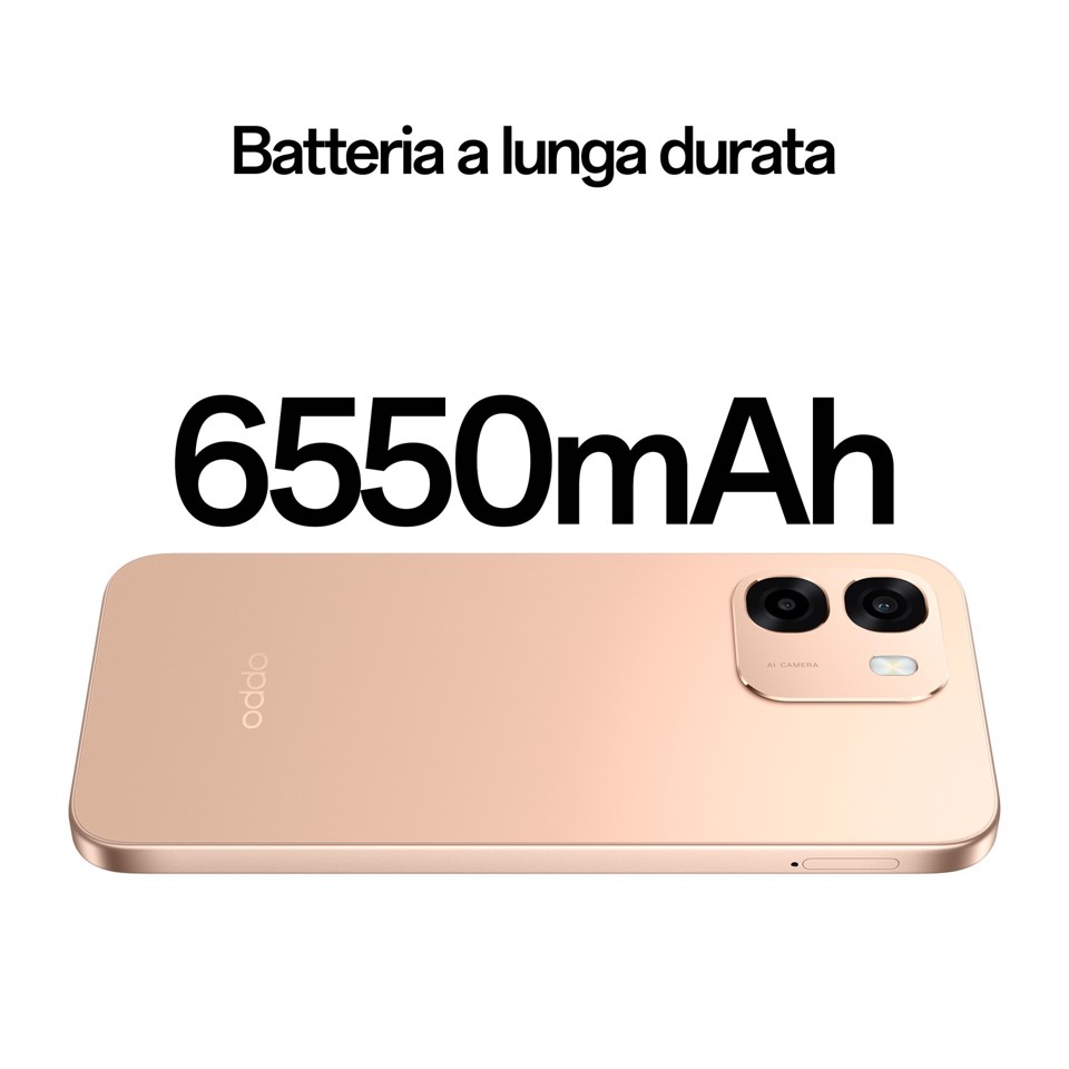 OPPO A6 AI Smartphone, doppia fotocamera 50MP+2, Selfie 8MP, Display 6.75” 120HZ IPS HD+, 6550mAh, RAM 6GB(Esp2GB/4GB/6GB)+ROM 256GB [Versione Italia], Aurora Gold