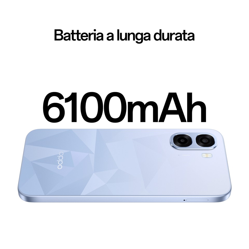 OPPO A6k AI Smartphone, doppia fotocamera 13MP+QVGA, Selfie 5MP, Display 6.75” 120HZ IPS HD+, 6100mAh, RAM 4GB(Esp1GB/2GB/4GB)+ROM 256GB [Versione Italia], Crystal Blue