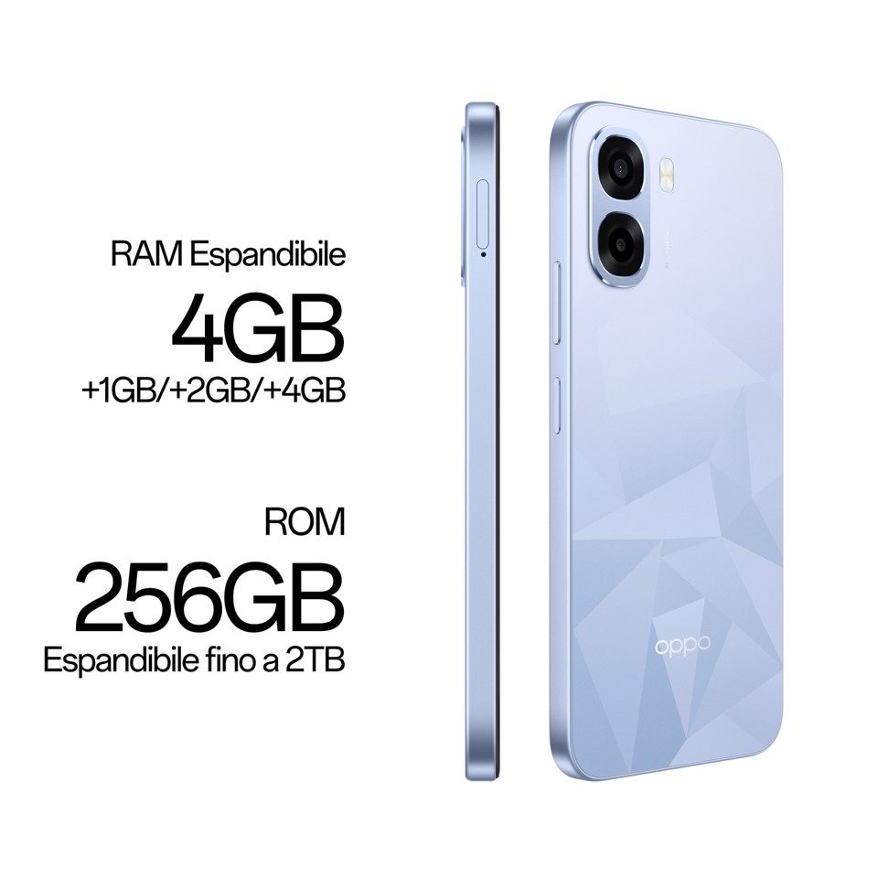 OPPO A6k AI Smartphone, doppia fotocamera 13MP+QVGA, Selfie 5MP, Display 6.75” 120HZ IPS HD+, 6100mAh, RAM 4GB(Esp1GB/2GB/4GB)+ROM 256GB [Versione Italia], Crystal Blue