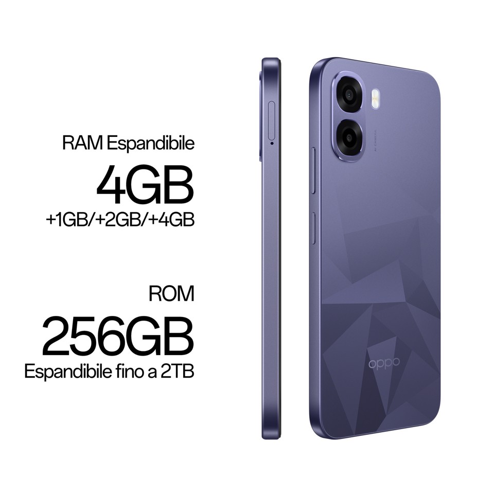 OPPO A6k AI Smartphone, doppia fotocamera 13MP+QVGA, Selfie 5MP, Display 6.75” 120HZ IPS HD+, 6100mAh, RAM 4GB(Esp1GB/2GB/4GB)+ROM 256GB [Versione Italia], Crystal Black