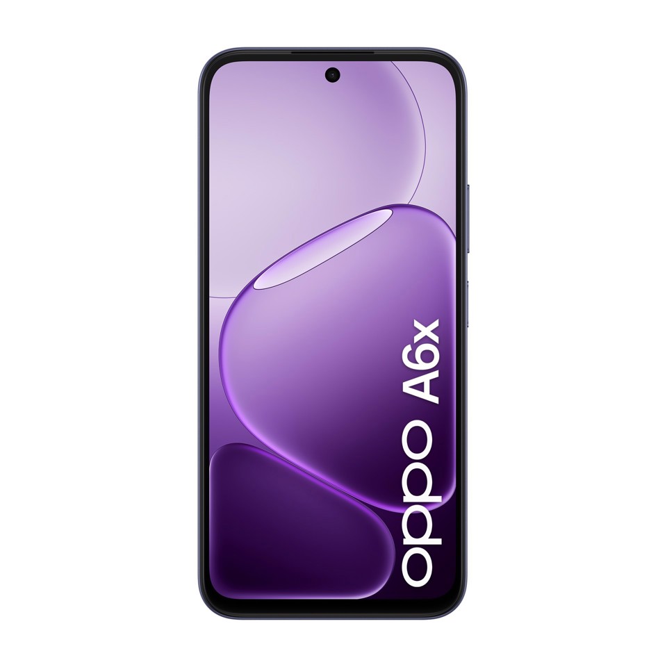 OPPO A6x AI Smartphone, doppia fotocamera 13MP+QVGA, Selfie 5MP, Display 6.75” 120HZ IPS HD+, 6100mAh, RAM 4GB(Esp1GB/2GB/4GB)+ROM 256GB [Versione Italia], Black Purple