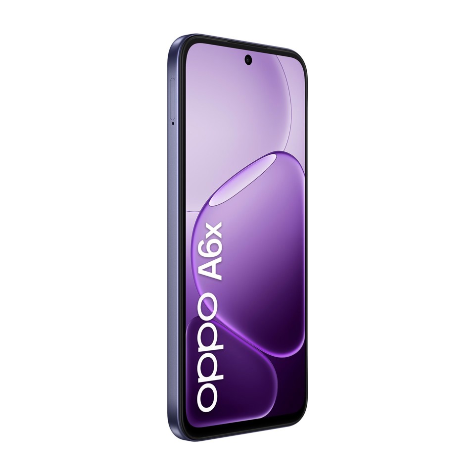 OPPO A6x AI Smartphone, doppia fotocamera 13MP+QVGA, Selfie 5MP, Display 6.75” 120HZ IPS HD+, 6100mAh, RAM 4GB(Esp1GB/2GB/4GB)+ROM 256GB [Versione Italia], Black Purple