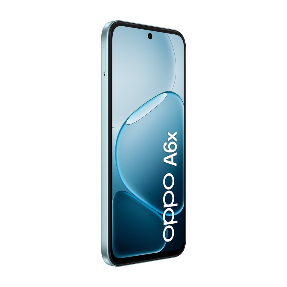OPPO A6x AI Smartphone, doppia fotocamera 13MP+QVGA, Selfie 5MP, Display 6.75” 120HZ IPS HD+, 6100mAh, RAM 4GB(Esp1GB/2GB/4GB)+ROM 128GB [Versione Italia], Ice Blue
