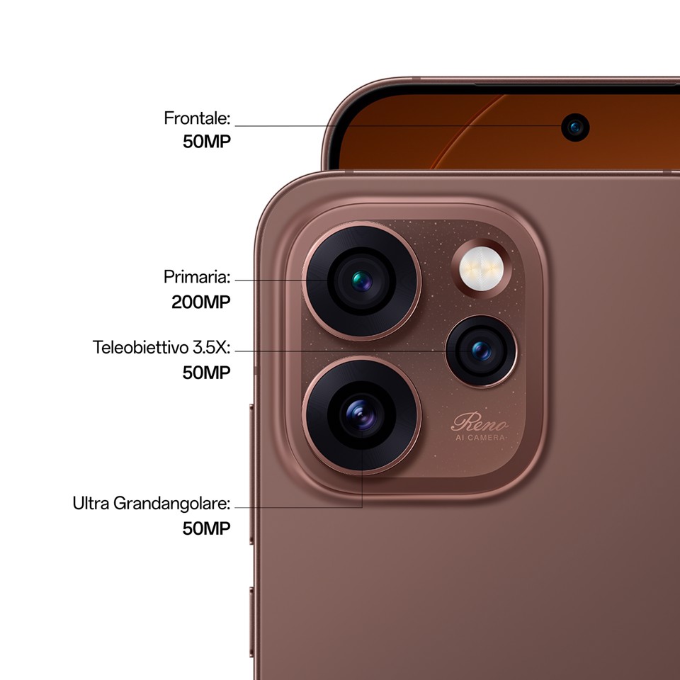 OPPO Reno15 Pro 5G AI Smartphone, Tripla fotocamera 200+50+50MP, Selfie 50MP, Display 6.32” 120HZ AMOLED FHD+, 6200mAh, RAM 12GB(Esp4GB/8GB/12GB)+ROM 512GB [Versione Italia], Dusk Black