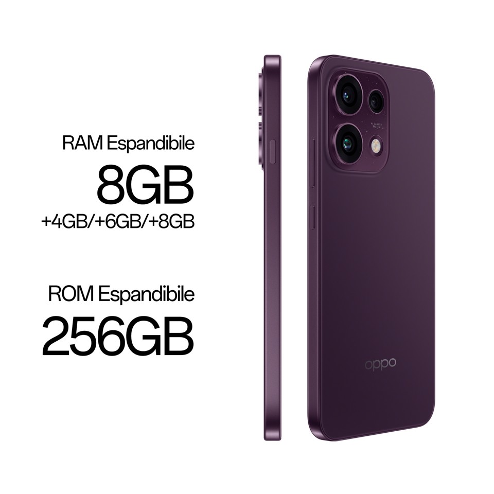 OPPO Reno16 F 5G AI Smartphone, Tripla fotocamera 50+8+50MP, Selfie 50MP, Display 6.57” 120HZ AMOLED FHD+, 6500mAh, RAM 8GB(Esp2GB/4GB/8GB)+ROM 256GB [Versione Italia], Purple Black