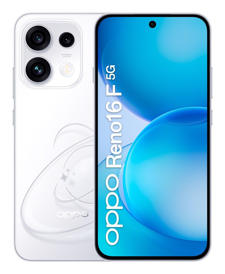 OPPO Reno16 F 5G AI Smartphone, Tripla fotocamera 50+8+50MP, Selfie 50MP, Display 6.57” 120HZ AMOLED FHD+, 6500mAh, RAM 8GB(Esp2GB/4GB/8GB)+ROM 256GB [Versione Italia], Pop White