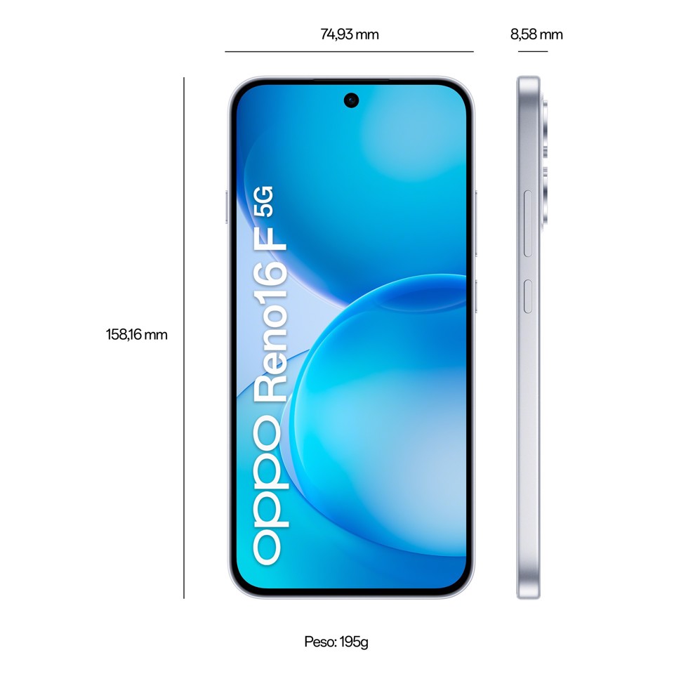 OPPO Reno16 F 5G AI Smartphone, Tripla fotocamera 50+8+50MP, Selfie 50MP, Display 6.57” 120HZ AMOLED FHD+, 6500mAh, RAM 8GB(Esp2GB/4GB/8GB)+ROM 256GB [Versione Italia], Pop White