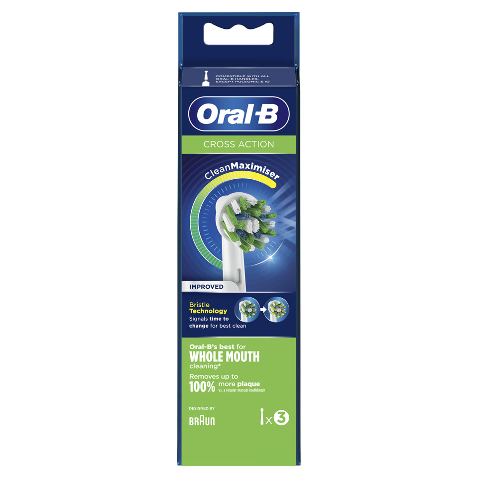 Oral-B CrossAction Testine Di Ricambio (Confezione Da 3 Pezzi), Con Tecnologia CleanMaximiser