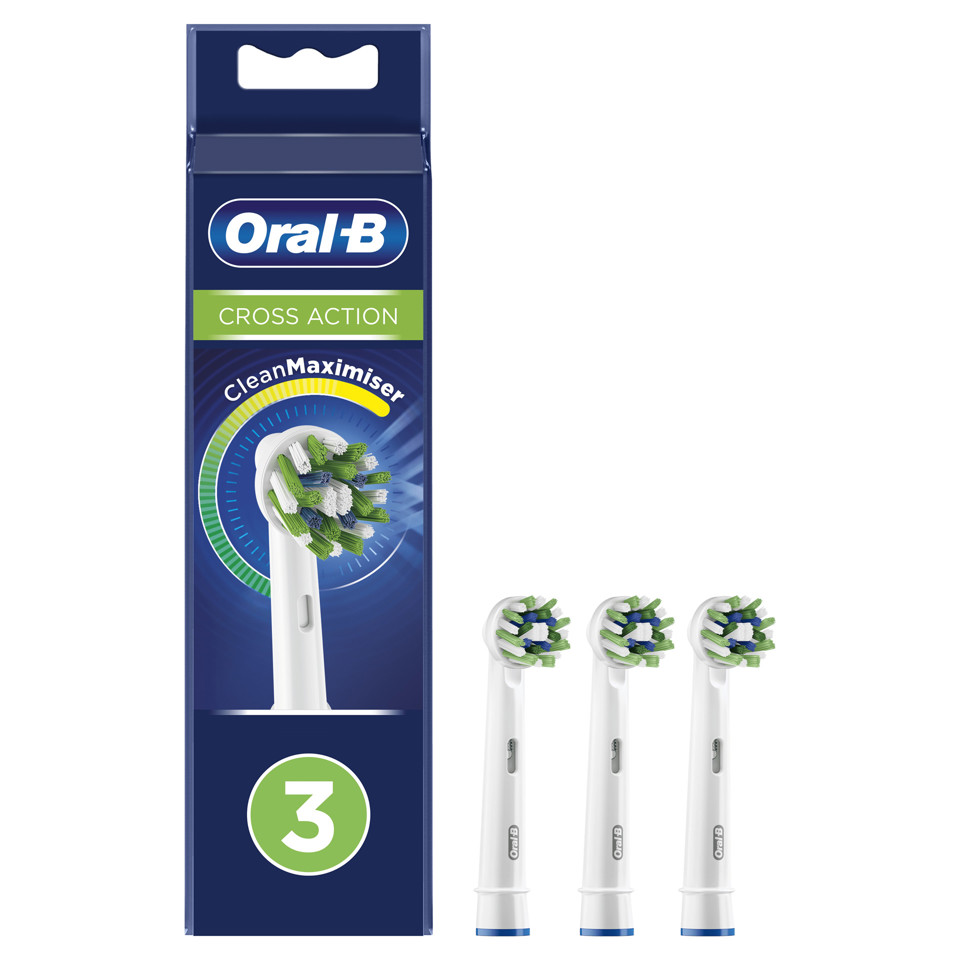 Oral-B CrossAction Testine Di Ricambio (Confezione Da 3 Pezzi), Con Tecnologia CleanMaximiser
