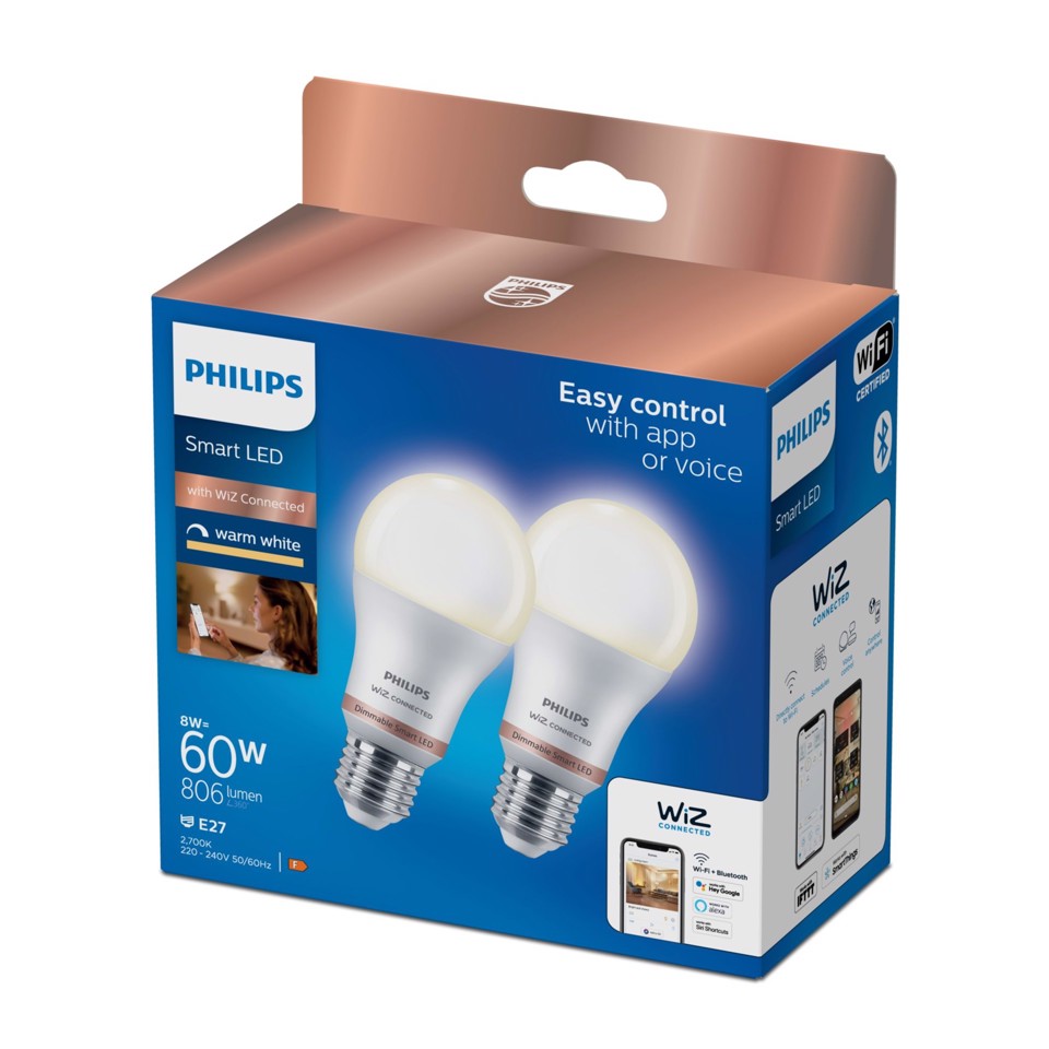 Philips Lampadina 8 W (Eq. 60 W) A60 E27 x2
