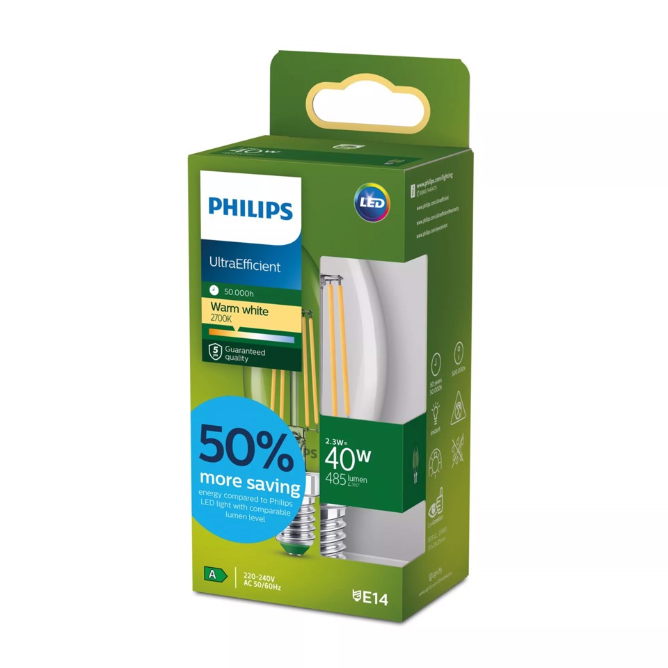 Philips Lampadina candela filamento 40 W B35 E14